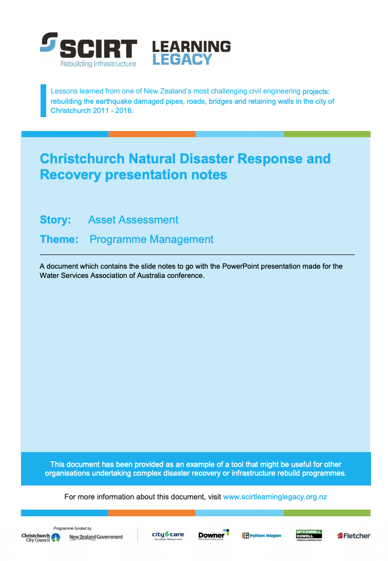 Christchurch Natural Disaster Response and Recovery presentation notes Cover