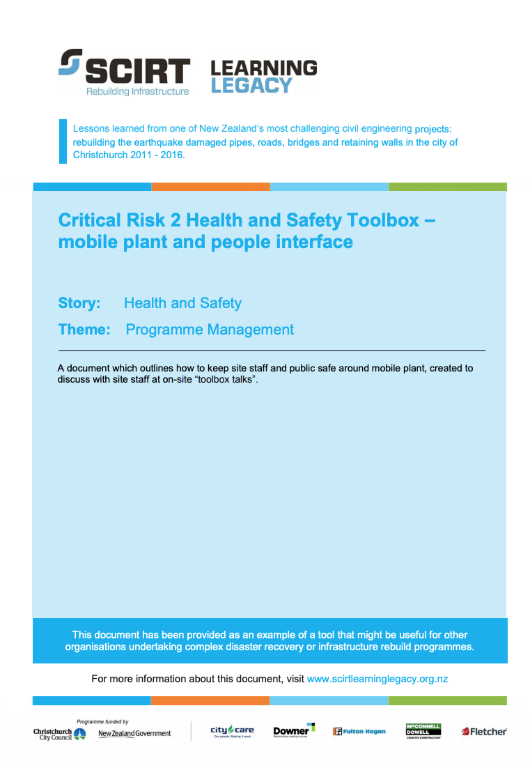 Critical Risk 2 Health and Safety Toolbox - mobile plant and people interface Cover