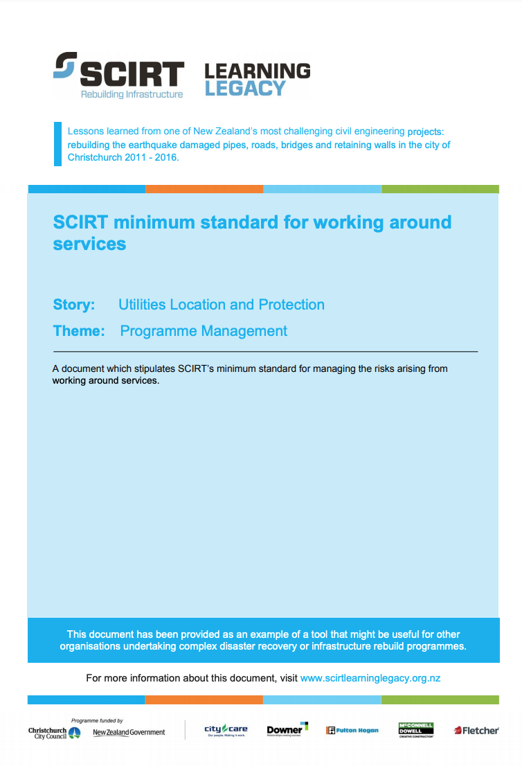SCIRT minimum standard for working around services Cover