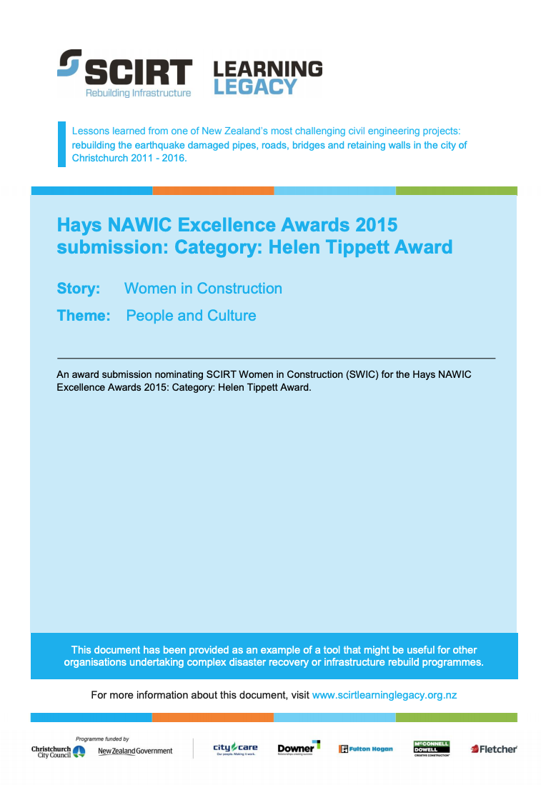 Hays NAWIC Excellence Awards 2015 submission: Category: Helen Tippett Award Cover