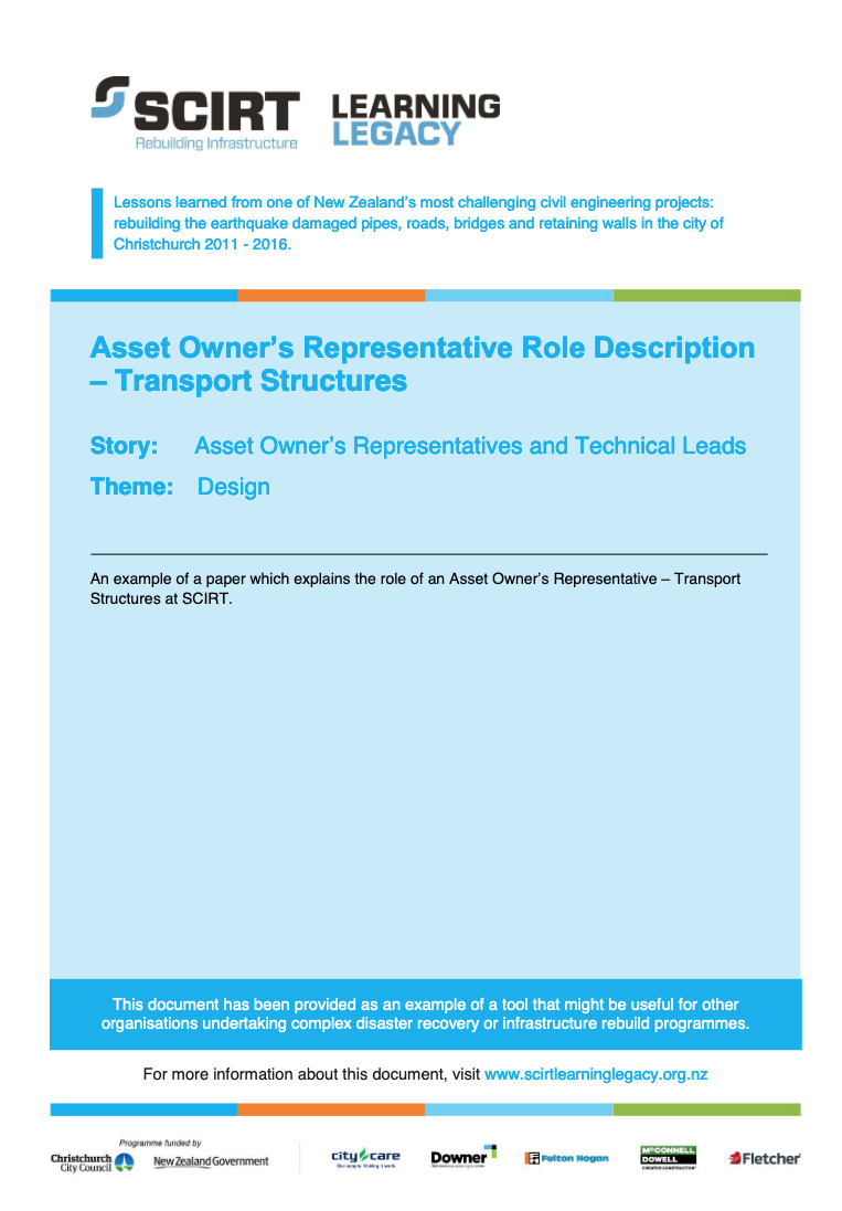Asset Owner's Representative Role Description - Transport Structures Cover