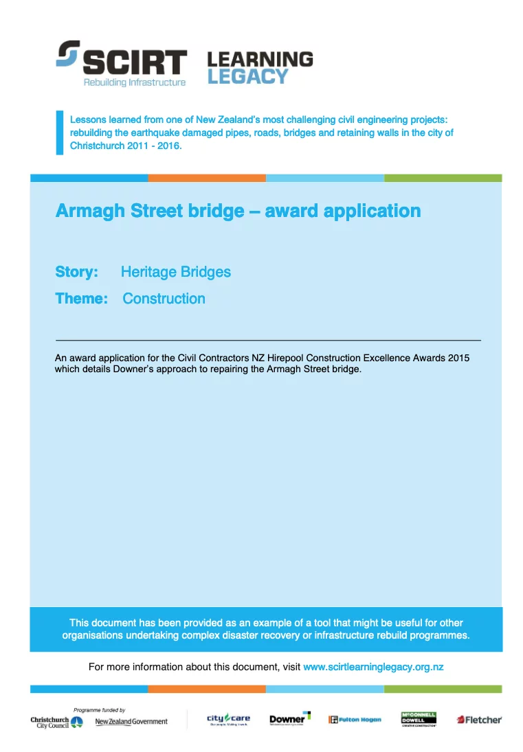Armagh Street bridge - award application Cover