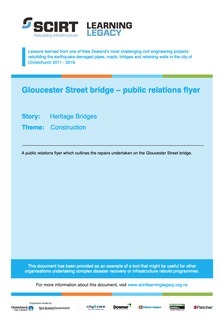 Gloucester Street bridge - public relations flyer Cover